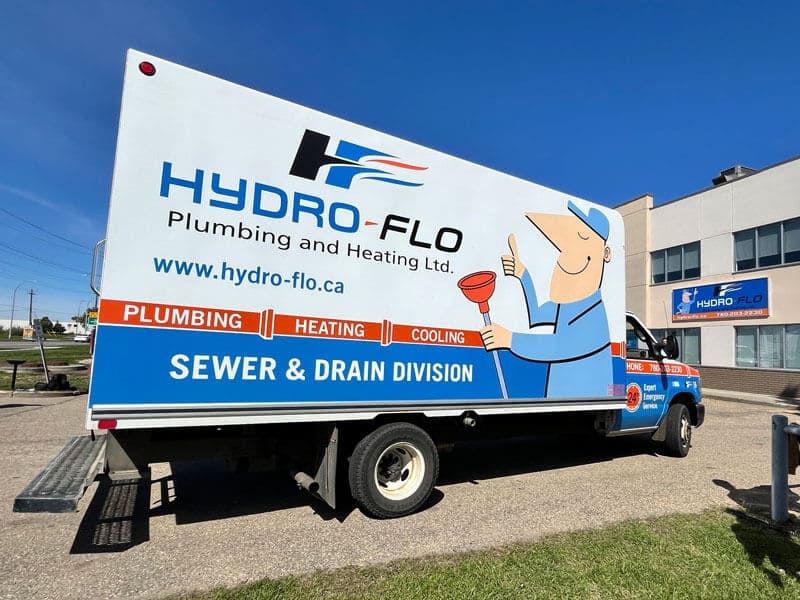 Truck of Hydro-Flo plumbing, heating & cooling company in Edmonton, Alberta